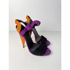 Gucci Colorblock Suede Geometric Heel Sandal SZ 37.5 EU